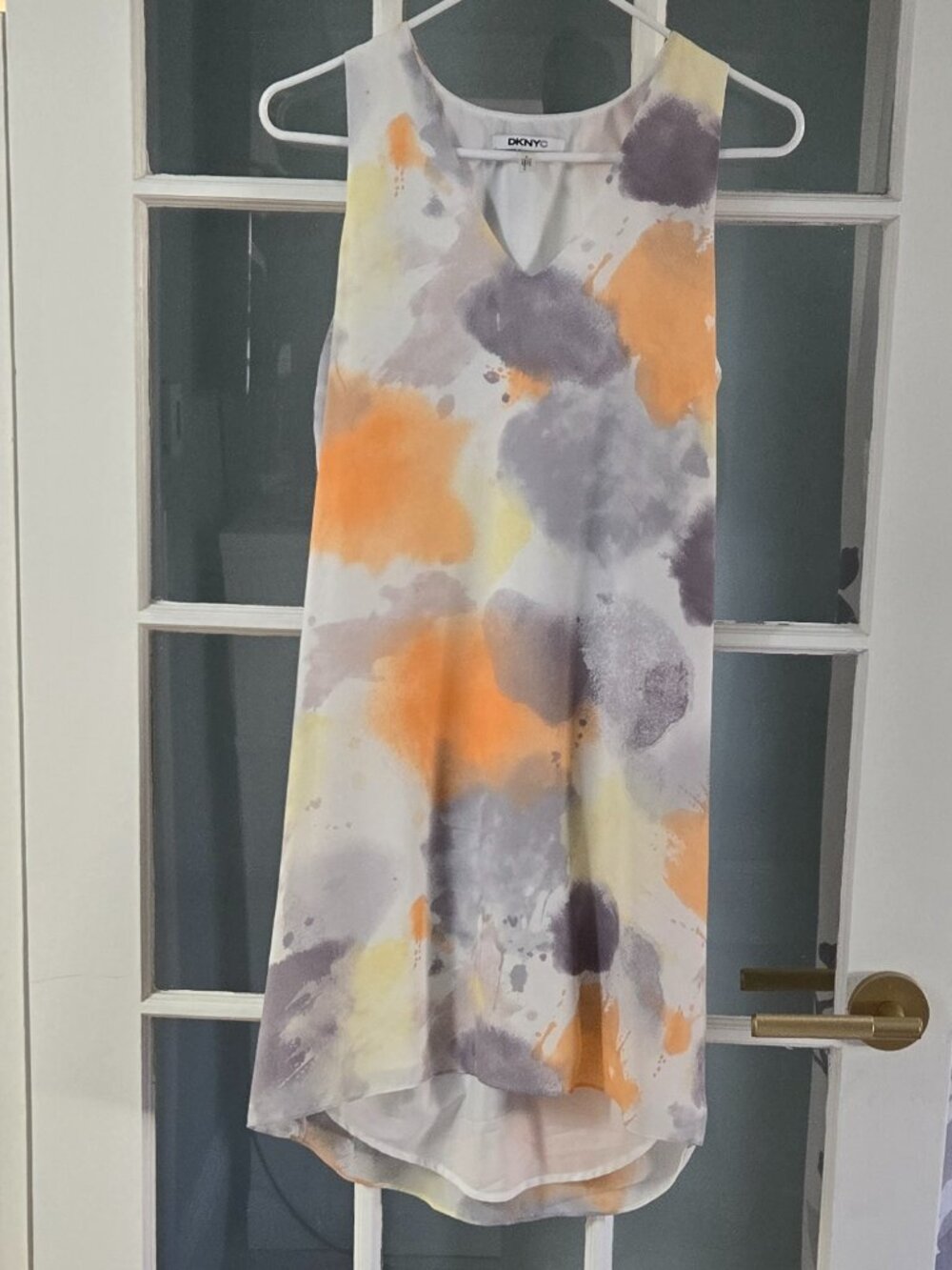 DKNYC Abstract Watercolor Print Sleeveless Shift Dress V-Neck Size 6